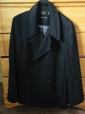 Calvin Klein Classic Black Winter Wool Peacoat Coat